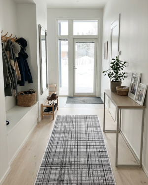 Skotlanti käytävämatto musta-valkoinen 80 cm